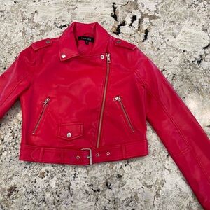 New Look Red faux leather jacket with silver zippers and buckles